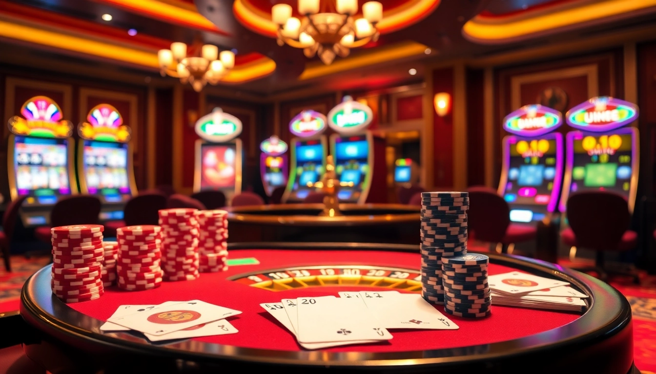 Experience the excitement of UU88 at an elegant casino table with vibrant poker chips.