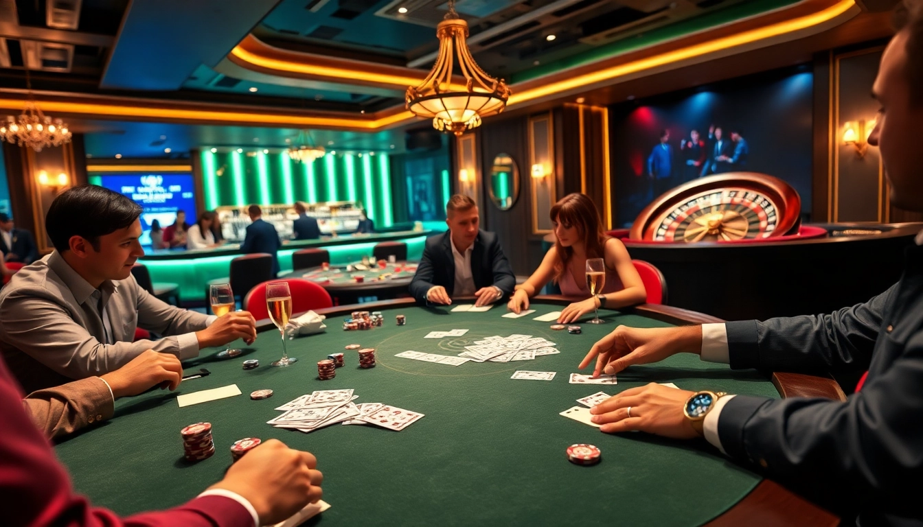 Engaging poker gameplay at XX88 HOW featuring luxurious casino ambiance and vibrant atmosphere.