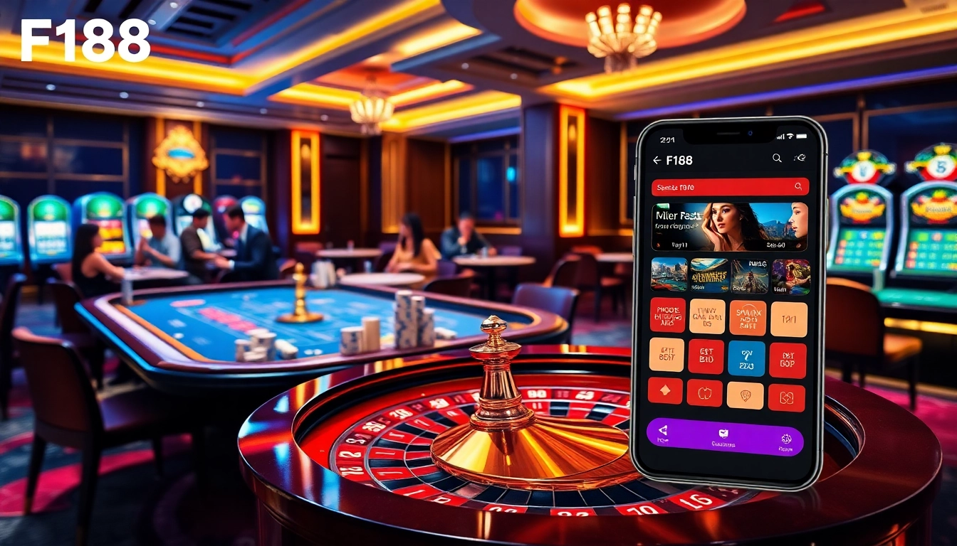 Engaging casino scene featuring the แบรนด์ F168 with vibrant gaming tables and players in action.