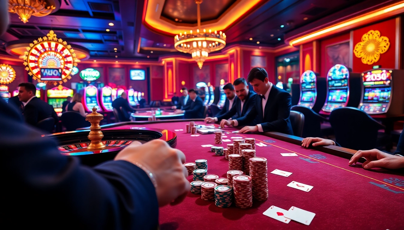 Experience the thrill of RR88 at a vibrant casino with poker chips and a roulette wheel.