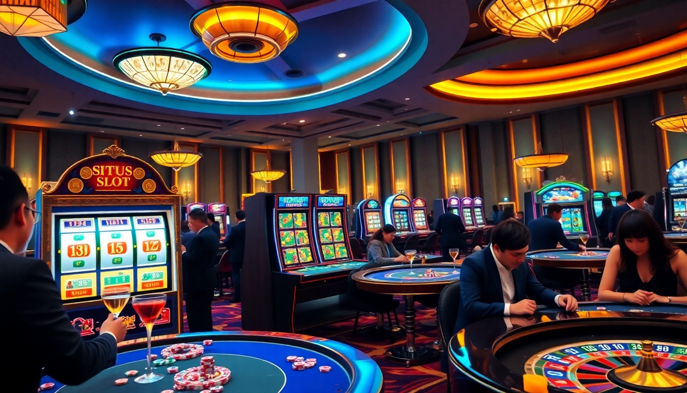 Experience the thrill at Situs Slot Terpercaya with vibrant slot machines and elegant casino ambiance.