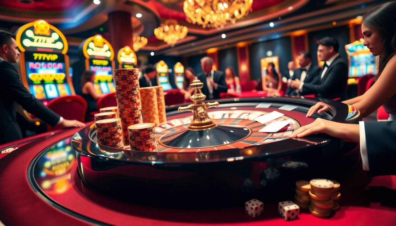 Experience the thrill of 777VIP casino with luxurious roulette and poker chips.