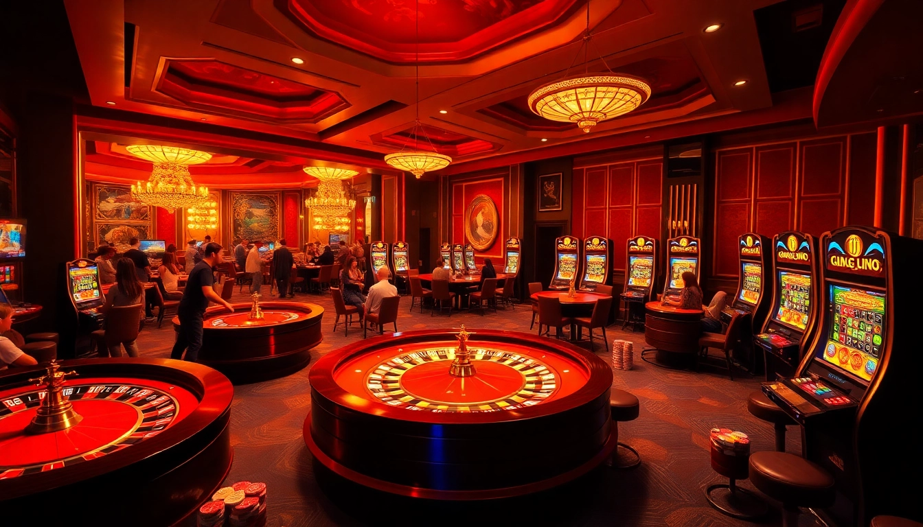 Exciting online casino experience showcasing ingatbola with roulette wheels and poker chips.