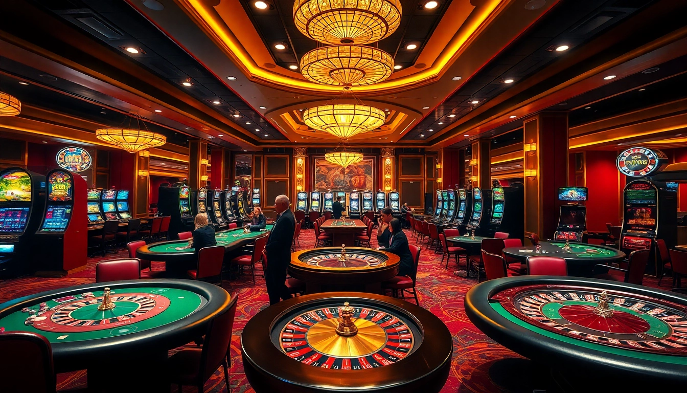 Engaging scene of MM88 casino action with poker players and vibrant slot machines.