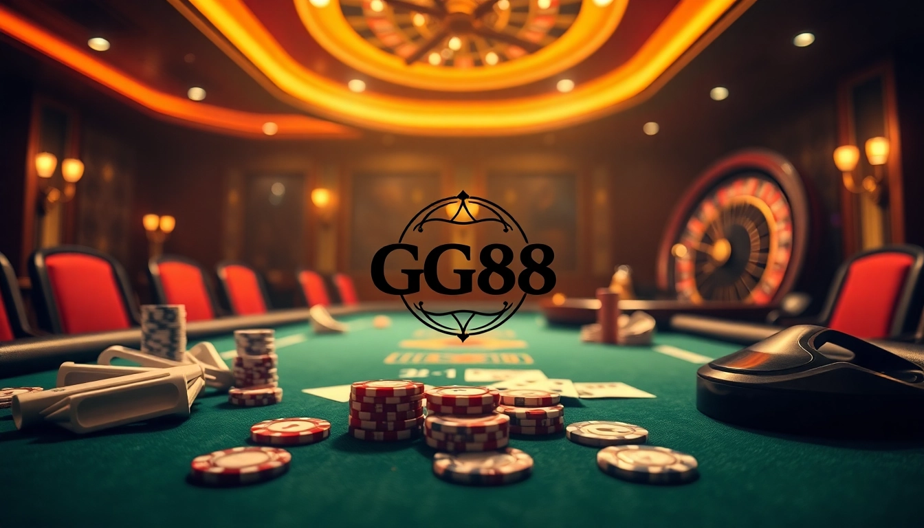 Experience the excitement of GG88 at a luxurious casino table with cards and chips.