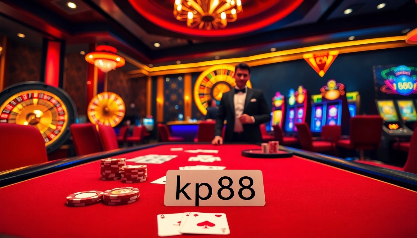 Engaging casino atmosphere with kp88 betting chips and a vibrant poker table action.