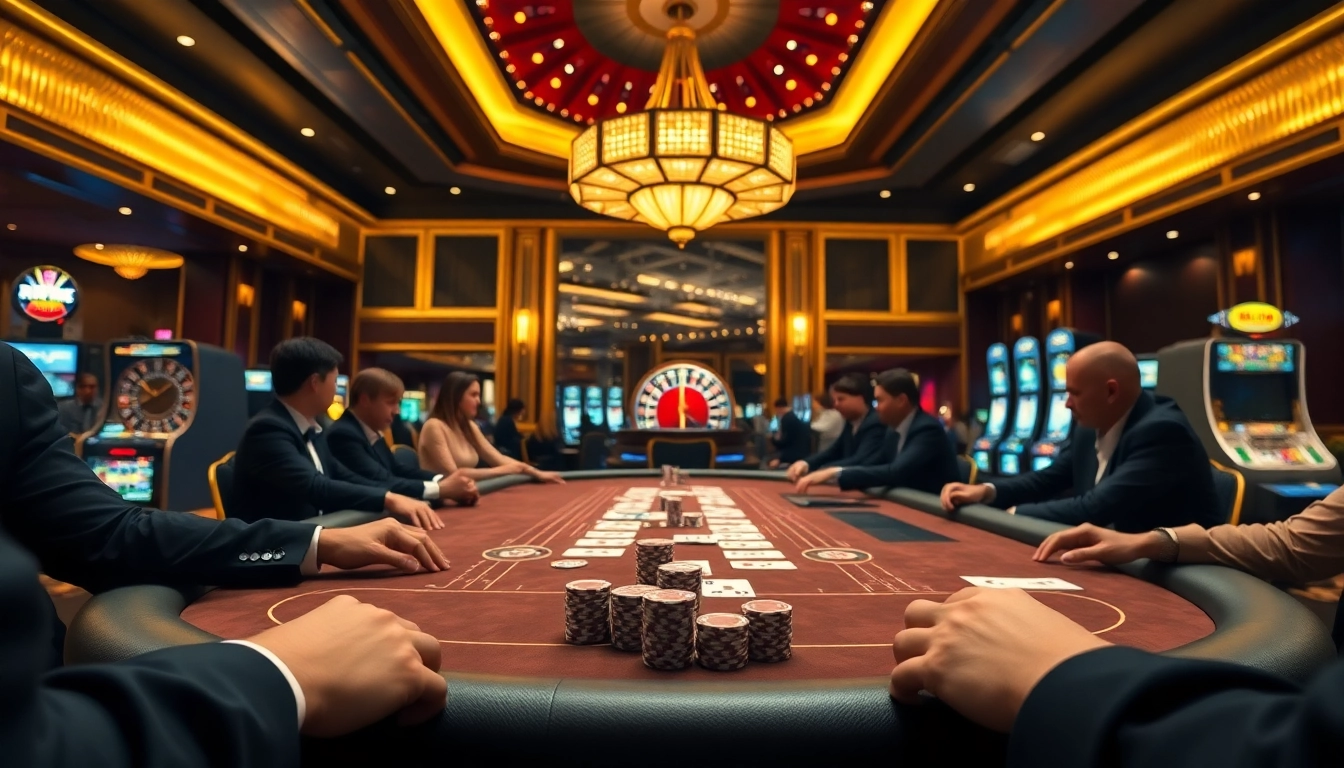 Experience THA BET excitement with a lively casino scene featuring poker and roulette.