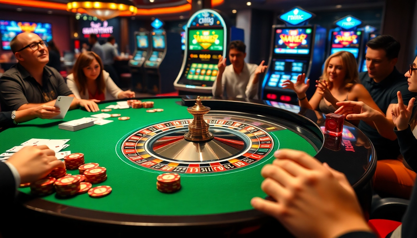 Enjoy thrilling gameplay at the MK8 casino with an elegant roulette table and excited players.