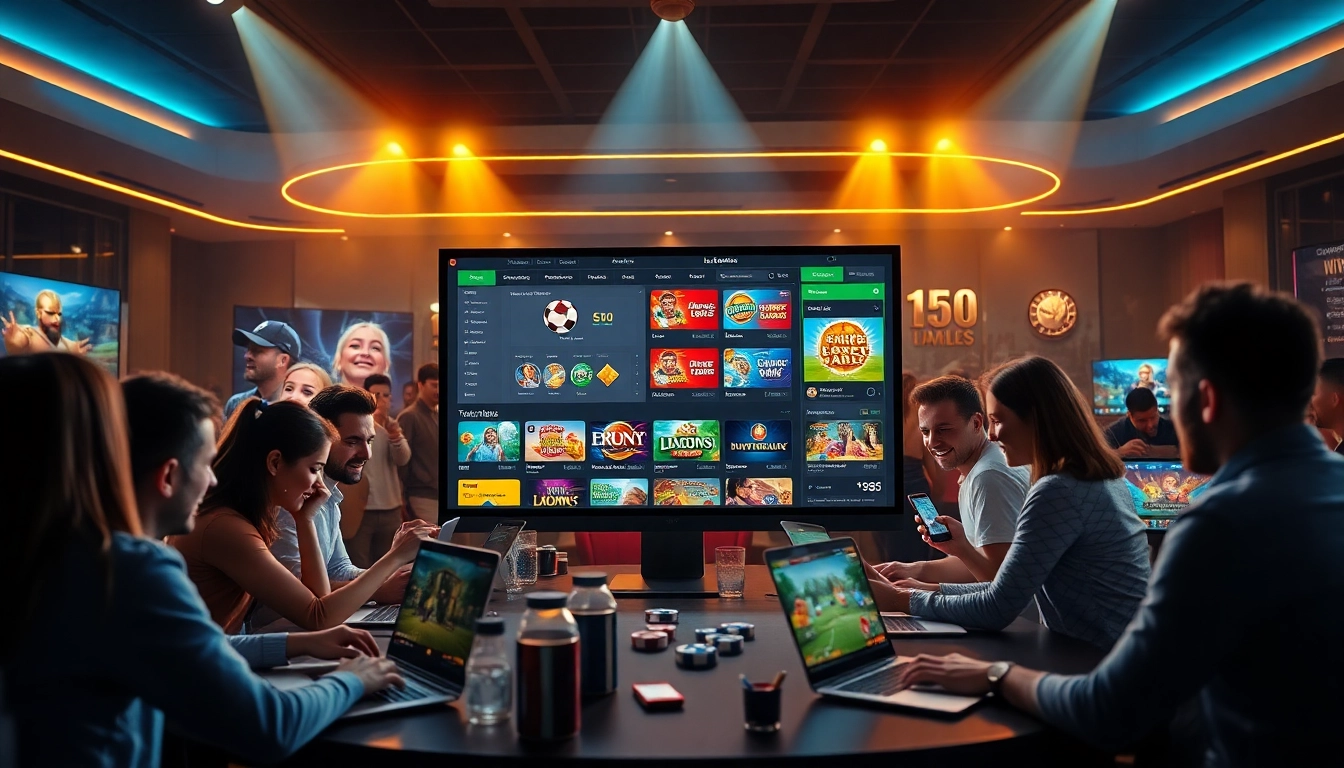 Experience the excitement of online gaming at https://luckywin.name with vibrant visuals of players engaged in a modern casino.