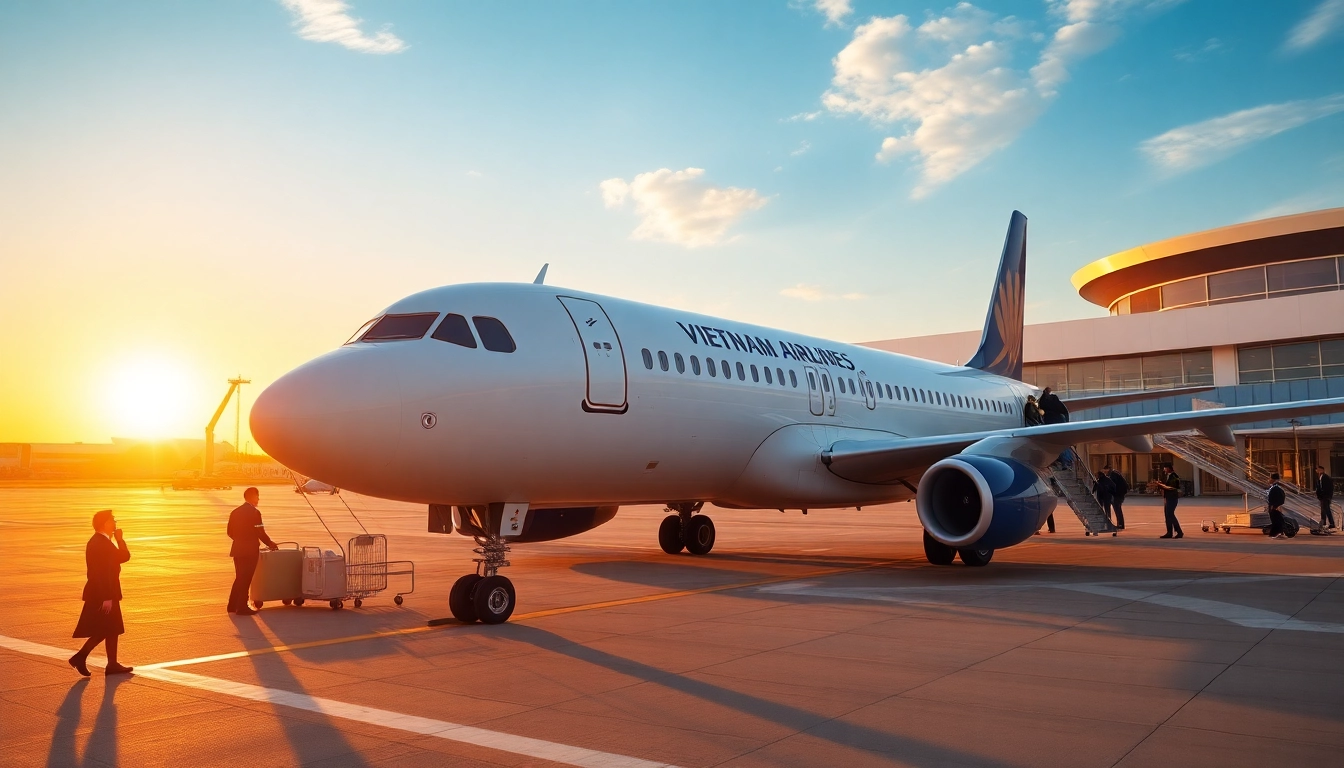 VN168 Vietnam Airlines flight boarding at the airport with passengers and crew in action.
