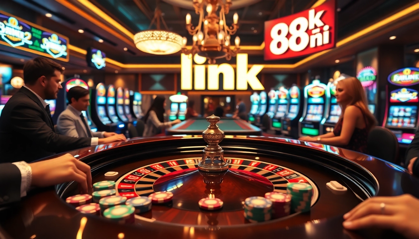 Players engaged in thrilling bets at a roulette table with link 88i prominently displayed.
