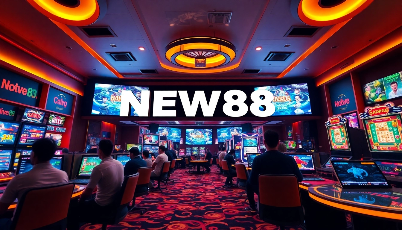 Exciting gaming scene at https://new88pm.com/ showcasing vibrant players enjoying diverse online betting experiences.