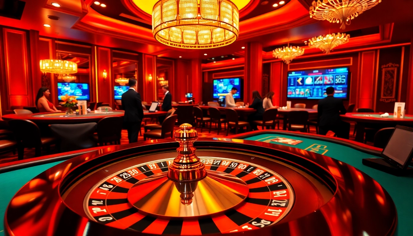 Experience thrilling gameplay at good88k.blog with a luxurious casino scene featuring roulette and blackjack.