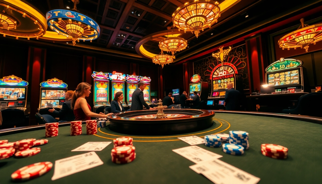 Gamble at the exciting tables of https://king882026.com/, showcasing vibrant slot machines and poker chips.