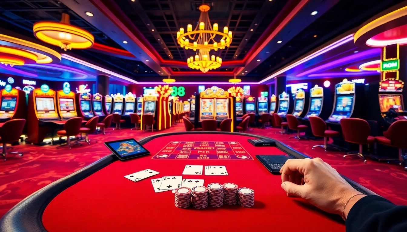 Experience thrilling gaming at U888, featuring vibrant slot machines and elegant poker tables.