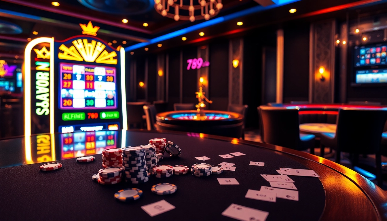 Experience the thrill of 789club casino with vibrant poker and slot elements.