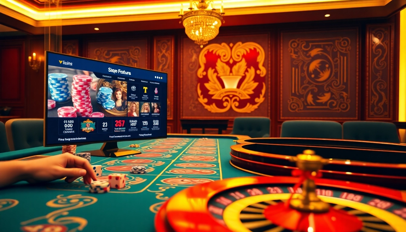 Experience the thrill of gambling at https://vj88vn.com/ with an elegant casino gaming setup featuring poker chips and dice.
