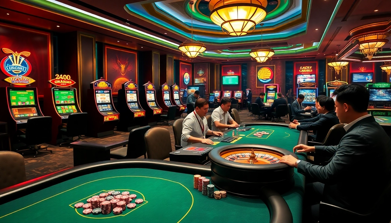 Exciting casino scene depicting players in action while tải go88 for the latest games.