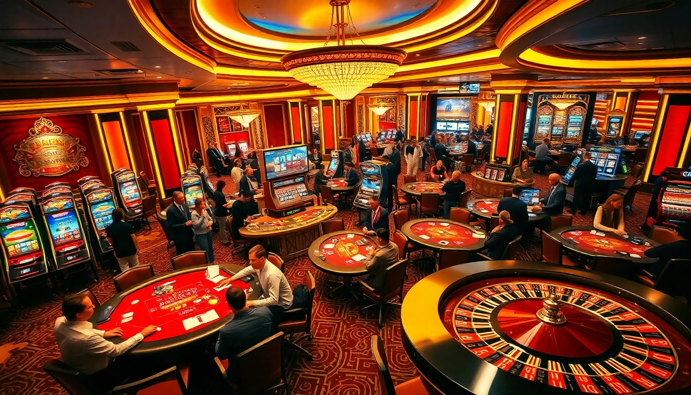 Exciting casino scene showcasing the thrill of gambling at https://kjcmh.com/ with colorful slot machines and poker tables.