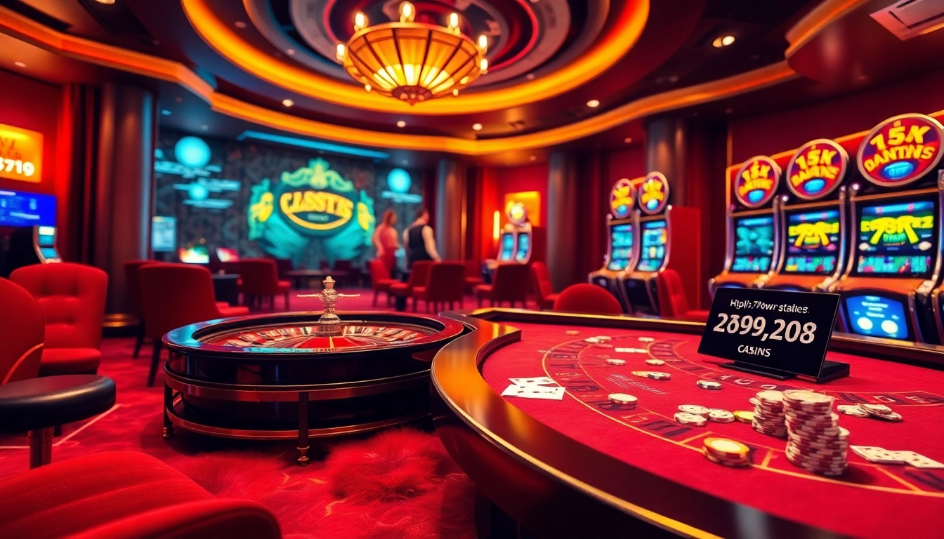 The thrilling atmosphere of a casino showcasing features from https://789win2026.com/ with roulette, poker, and vibrant slot machines.