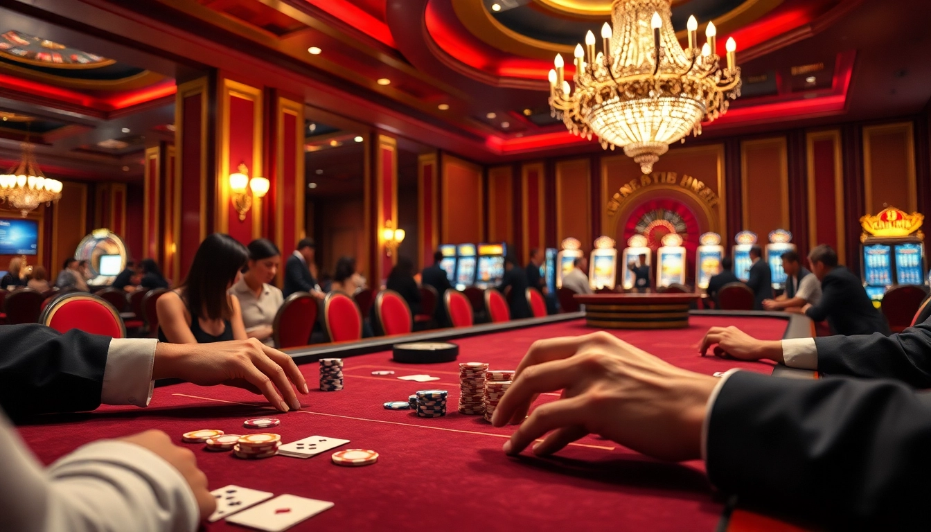 Experience the thrill of Baccarat with 88i at a luxury casino table surrounded by players.
