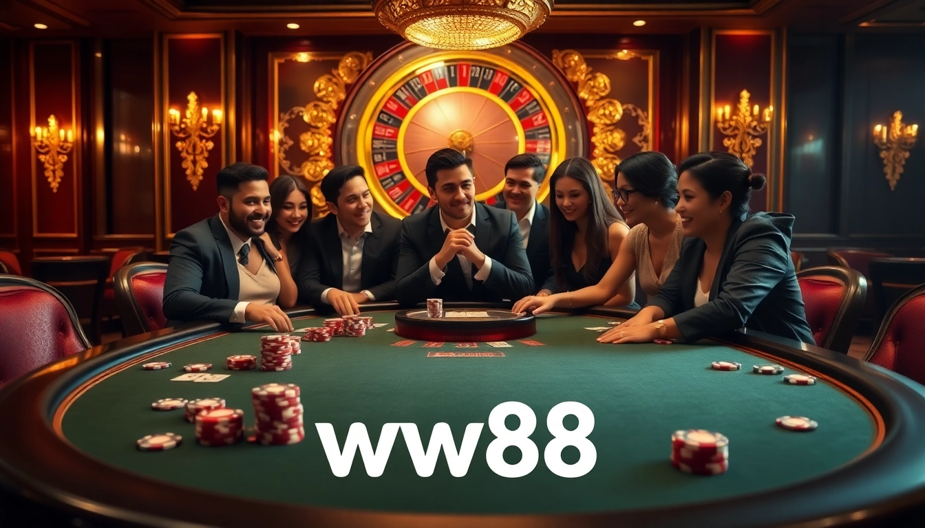 Experience the thrill at ww88's luxurious poker table with high-stakes gaming and vibrant ambiance.