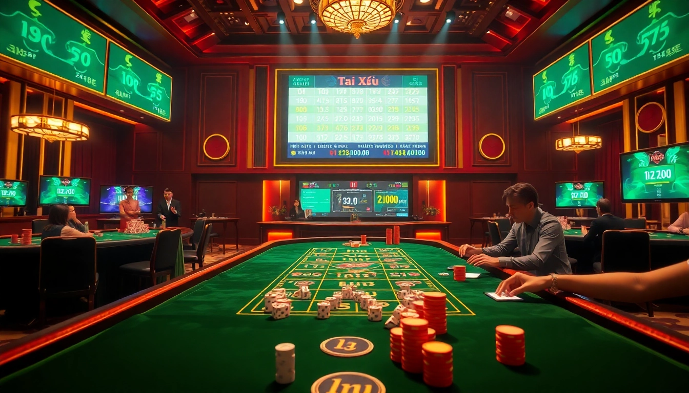 Engaging players in a thrilling go88 tài xỉu online game with vibrant casino elements.