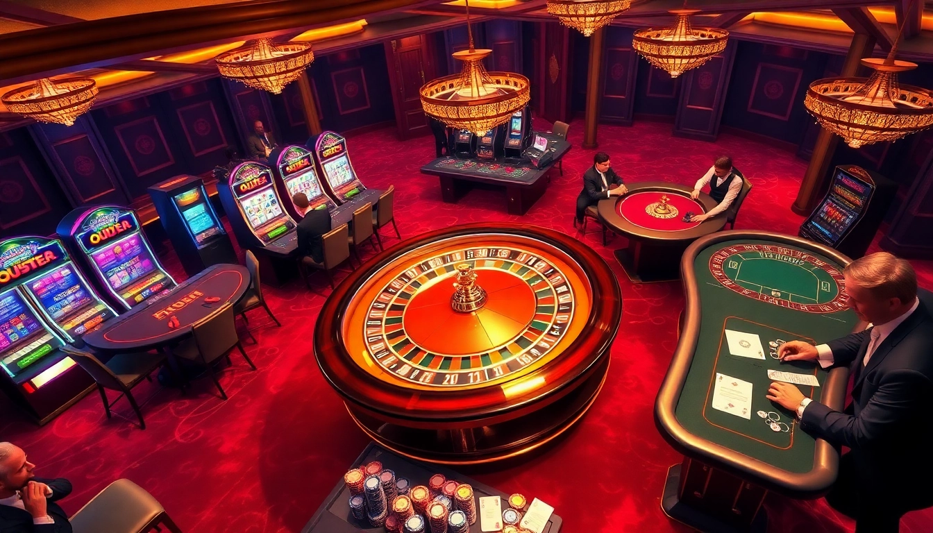 Exciting casino scene showcasing poker tables and roulette wheel at https://vz99.fans/ for online gambling enthusiasts.