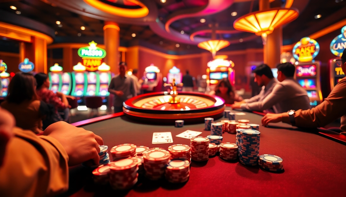 Experience the thrill of winning at trang chủ PS99 with vibrant casino scenes featuring poker and roulette.