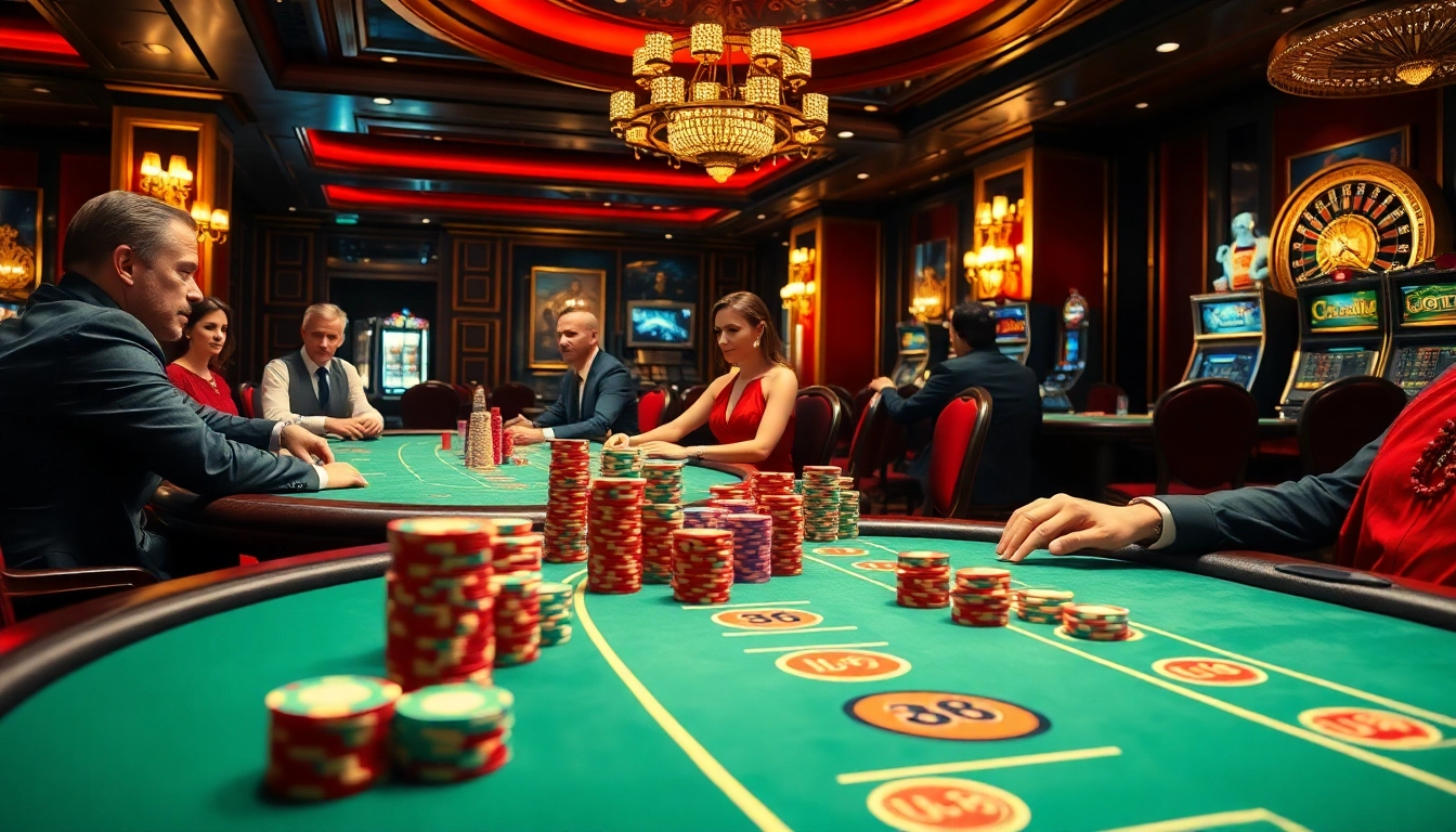 High-stakes poker action at UU 88 casino, featuring vibrant chips and elegant tables.