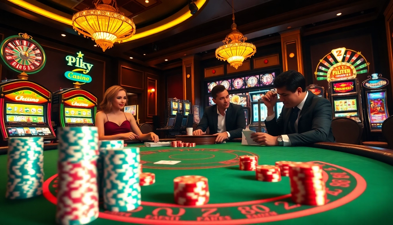 Engage in thrilling casino action featuring KP 88 with poker players, roulette, and vibrant slot machines.