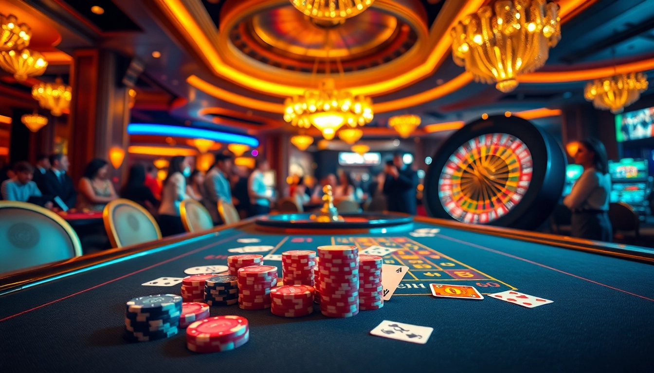 B52-themed casino gaming table with vibrant chips and cards, evoking excitement in gamblers.