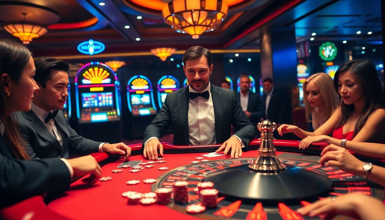 Players enjoying an exciting round of game ok8386 at a glamorous casino setting.