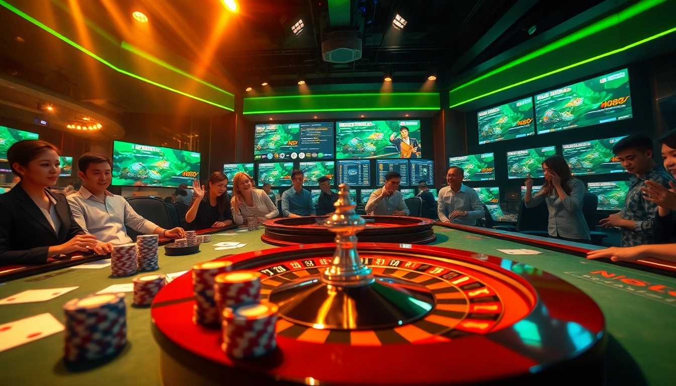 Experience the thrill of NH88 with a luxurious casino scene featuring poker chips and a roulette wheel.