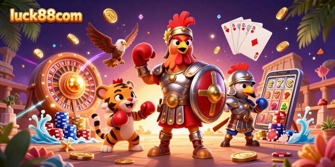 Experience the excitement at luck88com with golden coins and thrilling games in a vibrant casino setting.