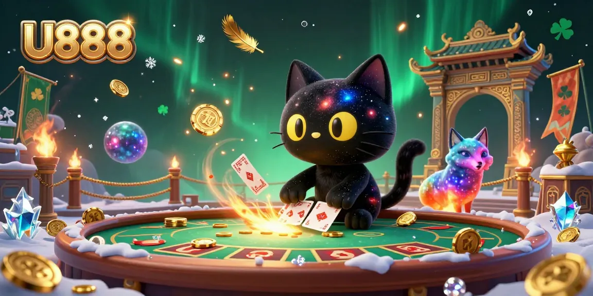 Experience thrilling gameplay with U888, featuring cosmic elements, golden chips, and vibrant characters.