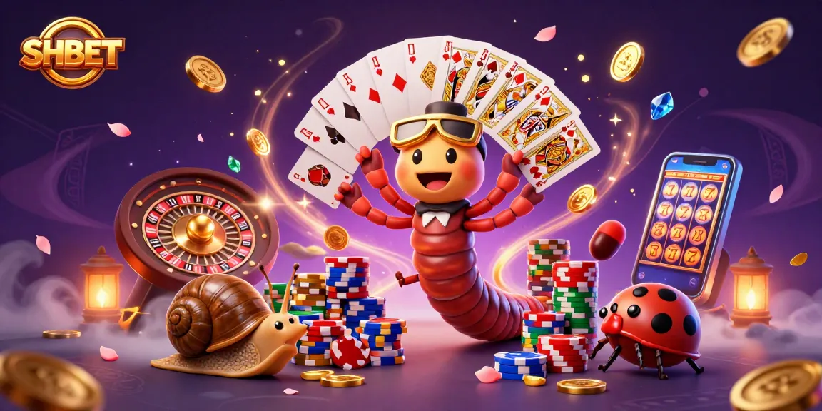Experience the excitement of SHBET with a vibrant 3D casino scene featuring playful characters and dynamic game elements.